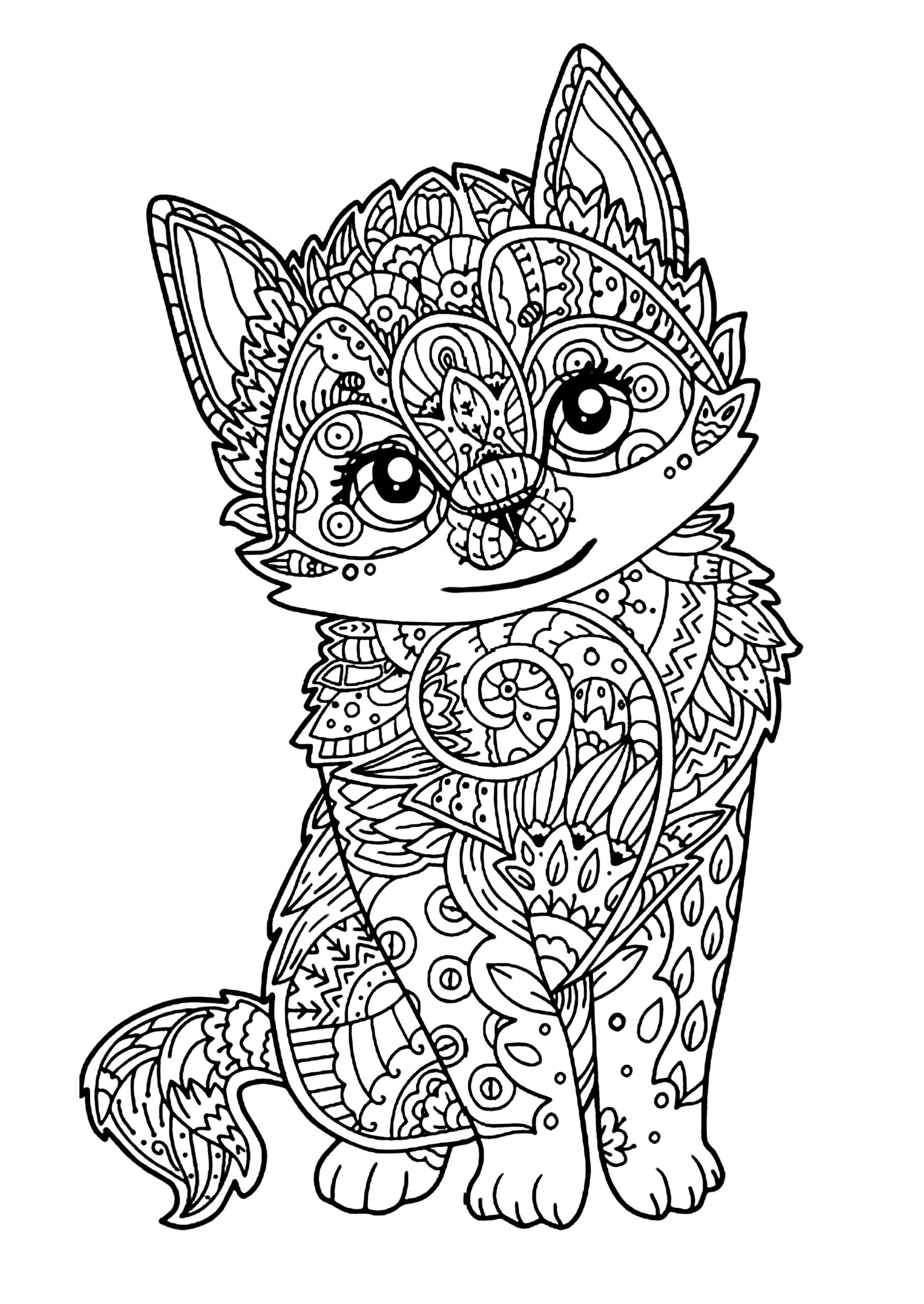 25 Cat outline coloring sheet