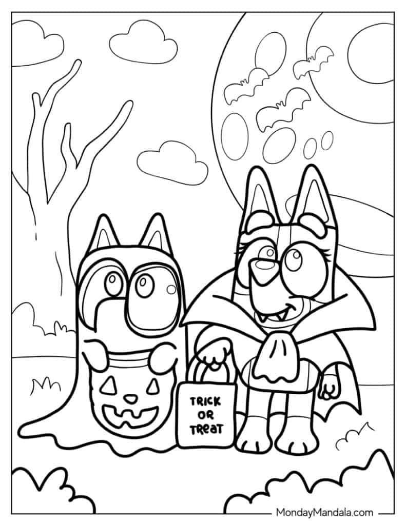 Bluey Coloring Pages Halloween Adult