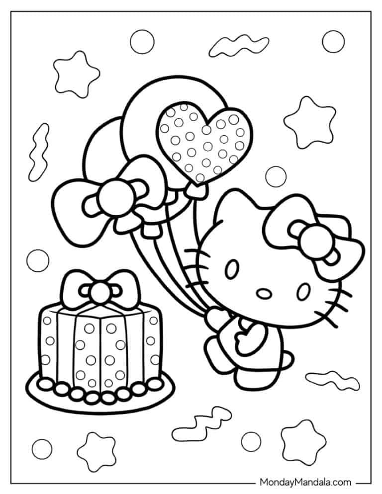 Cute Hello Kitty Birthday Coloring Pages