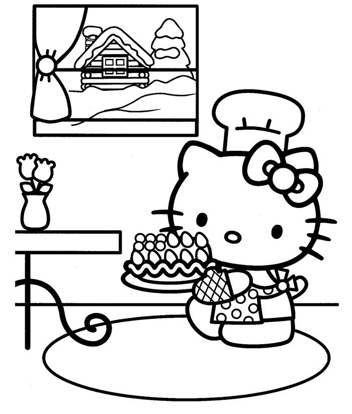 Easy Hello Kitty Birthday Coloring Pages