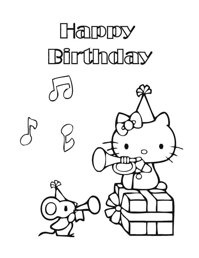 Hello Kitty Birthday Card Coloring Pages