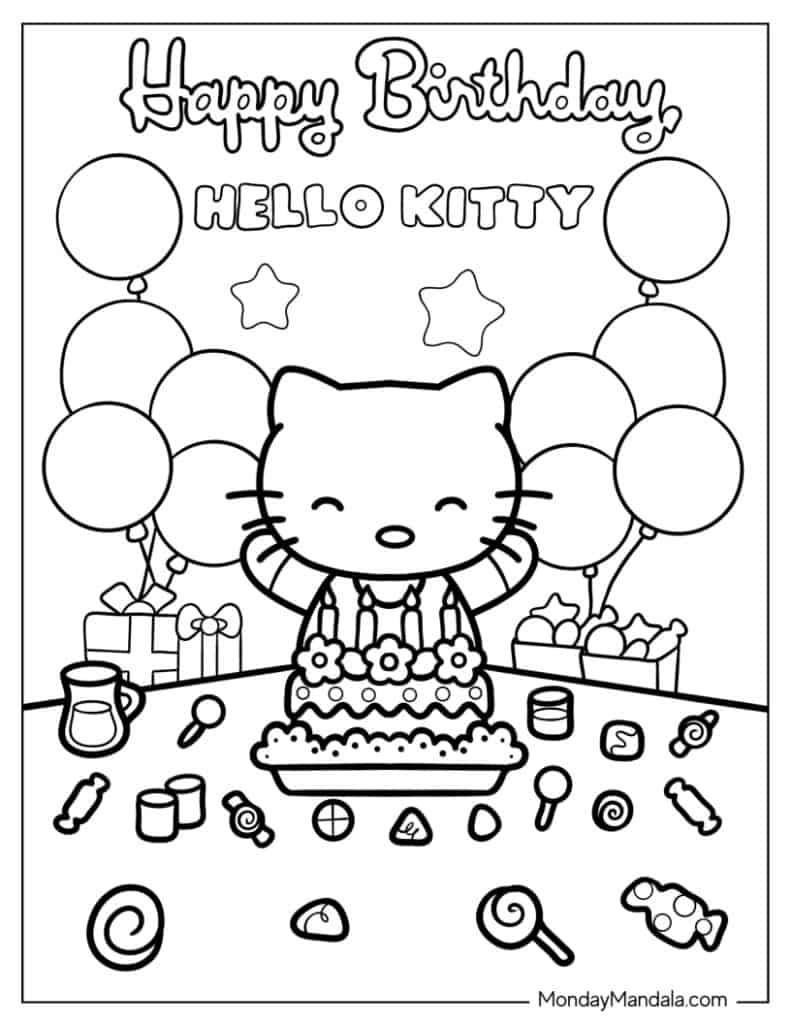 Hello Kitty Birthday Theme Coloring Pages