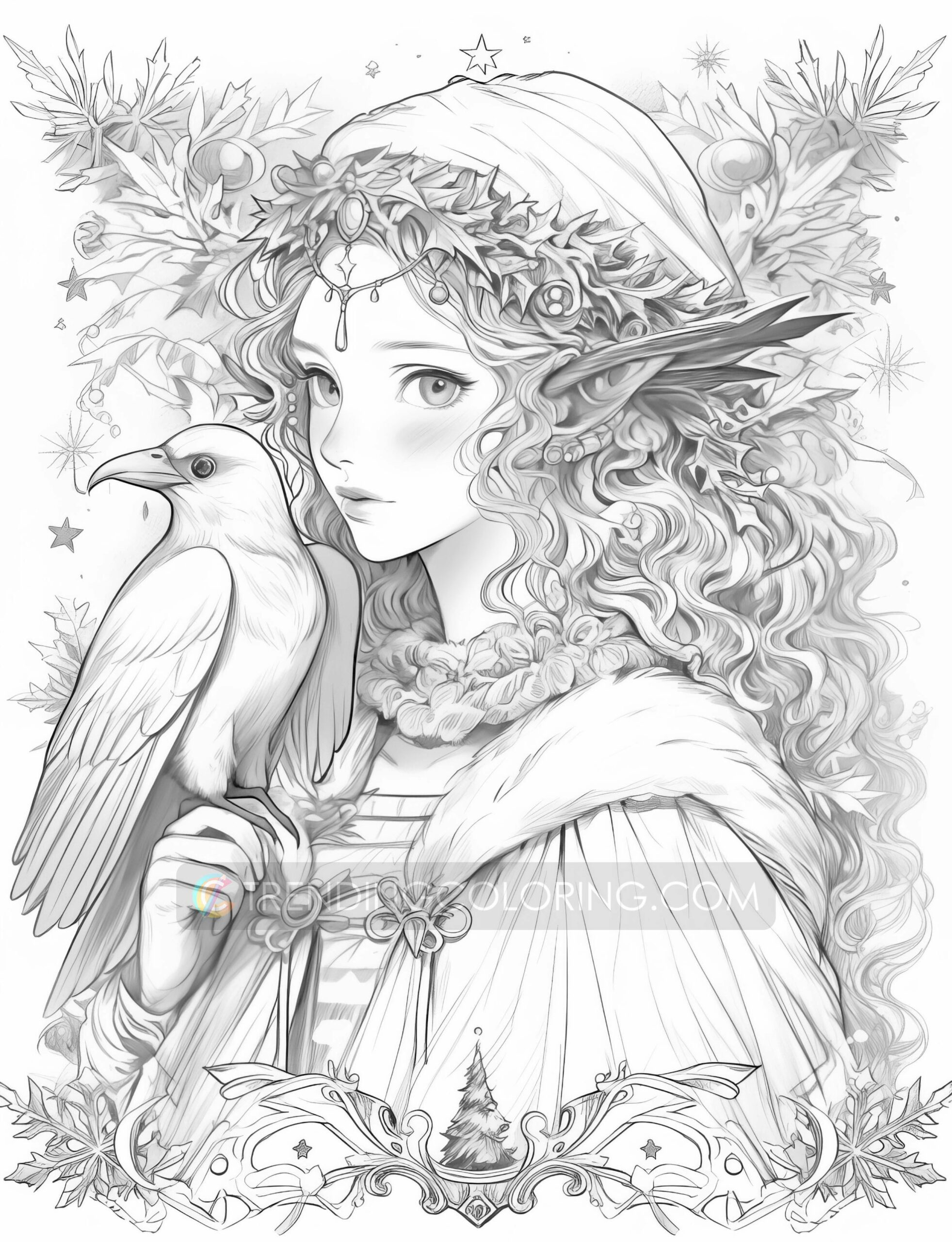 Christmas Fairy Grayscale Coloring Pages