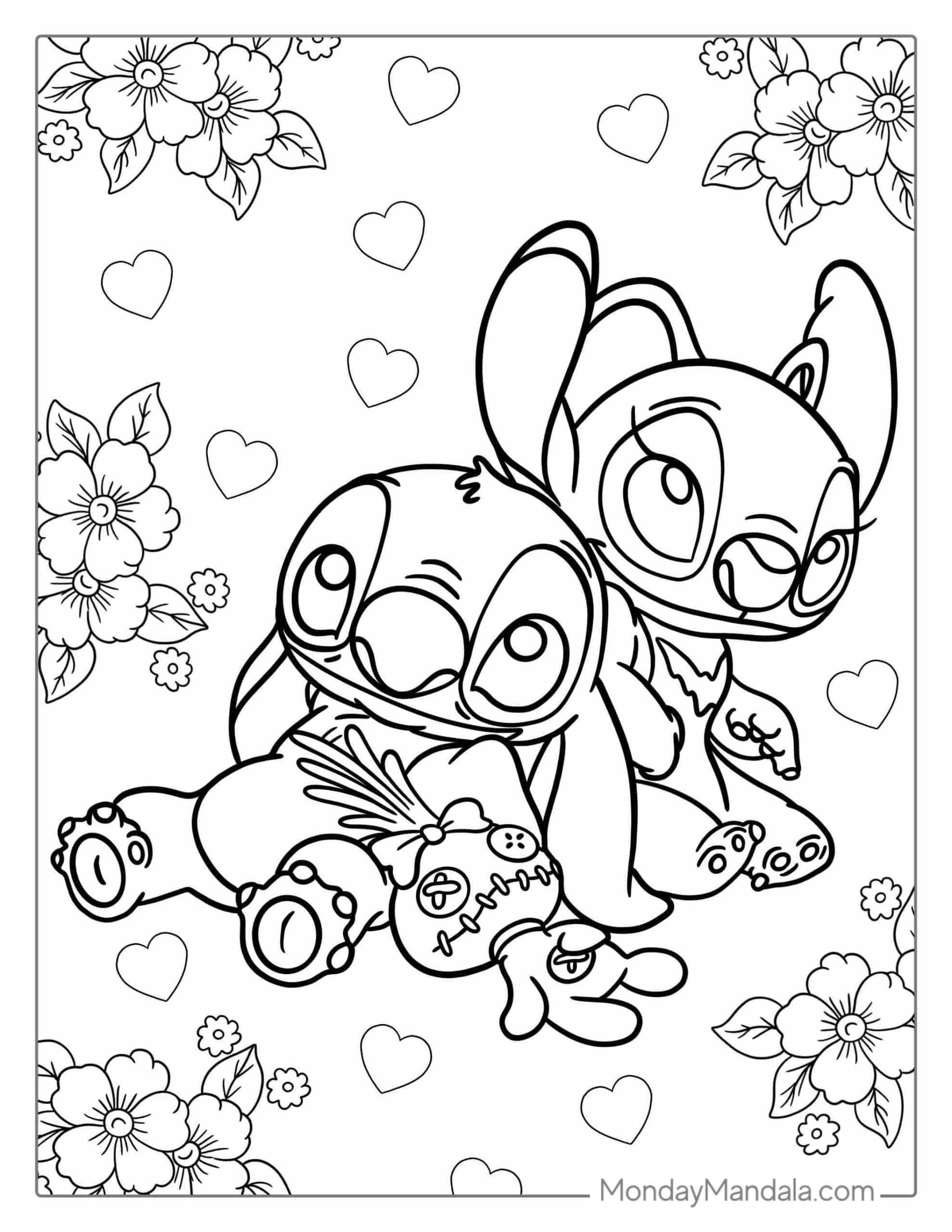 Stitch Valentines Day Coloring Page