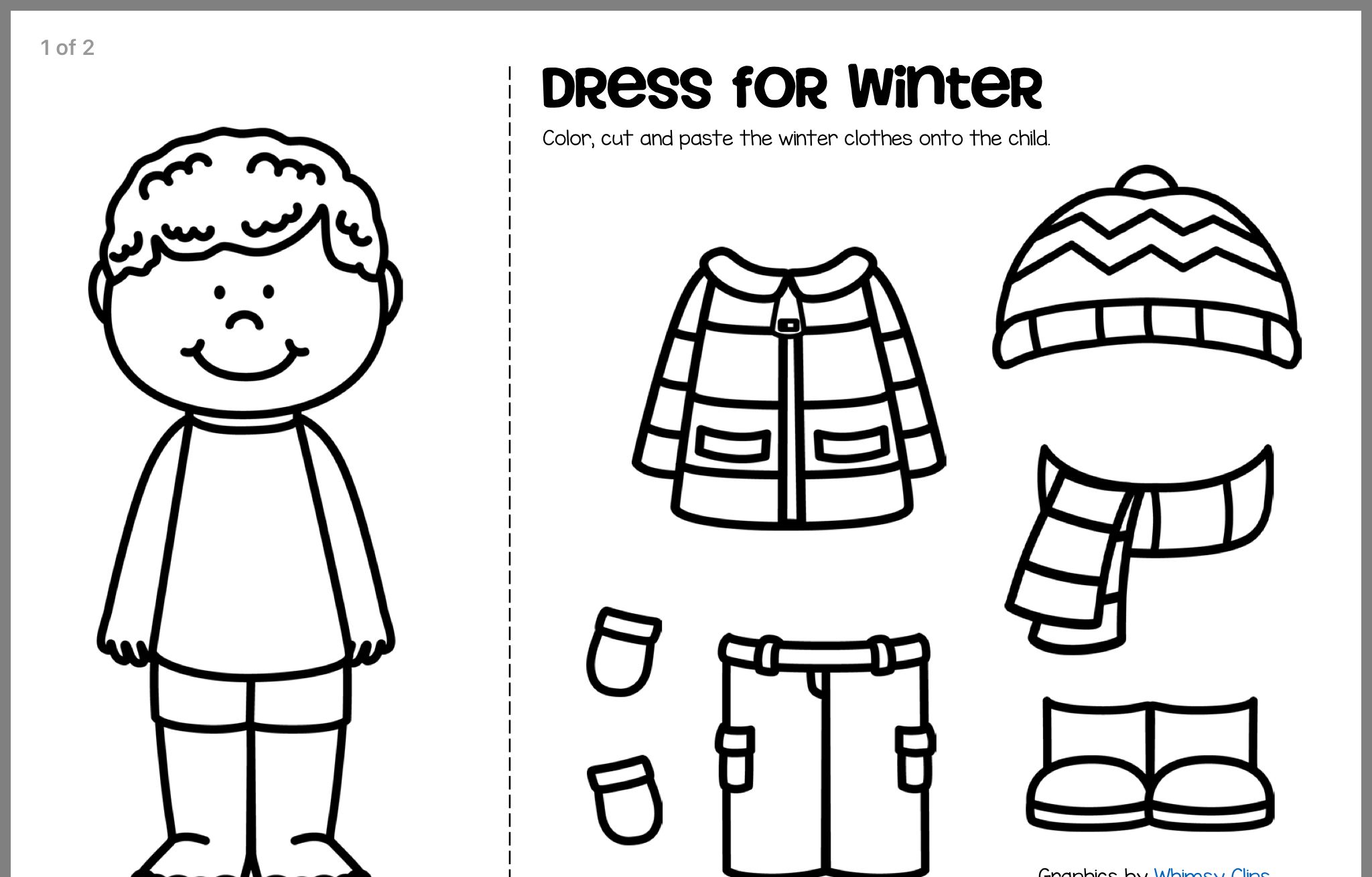 Winter Clothes Dress Up Coloring Sheet