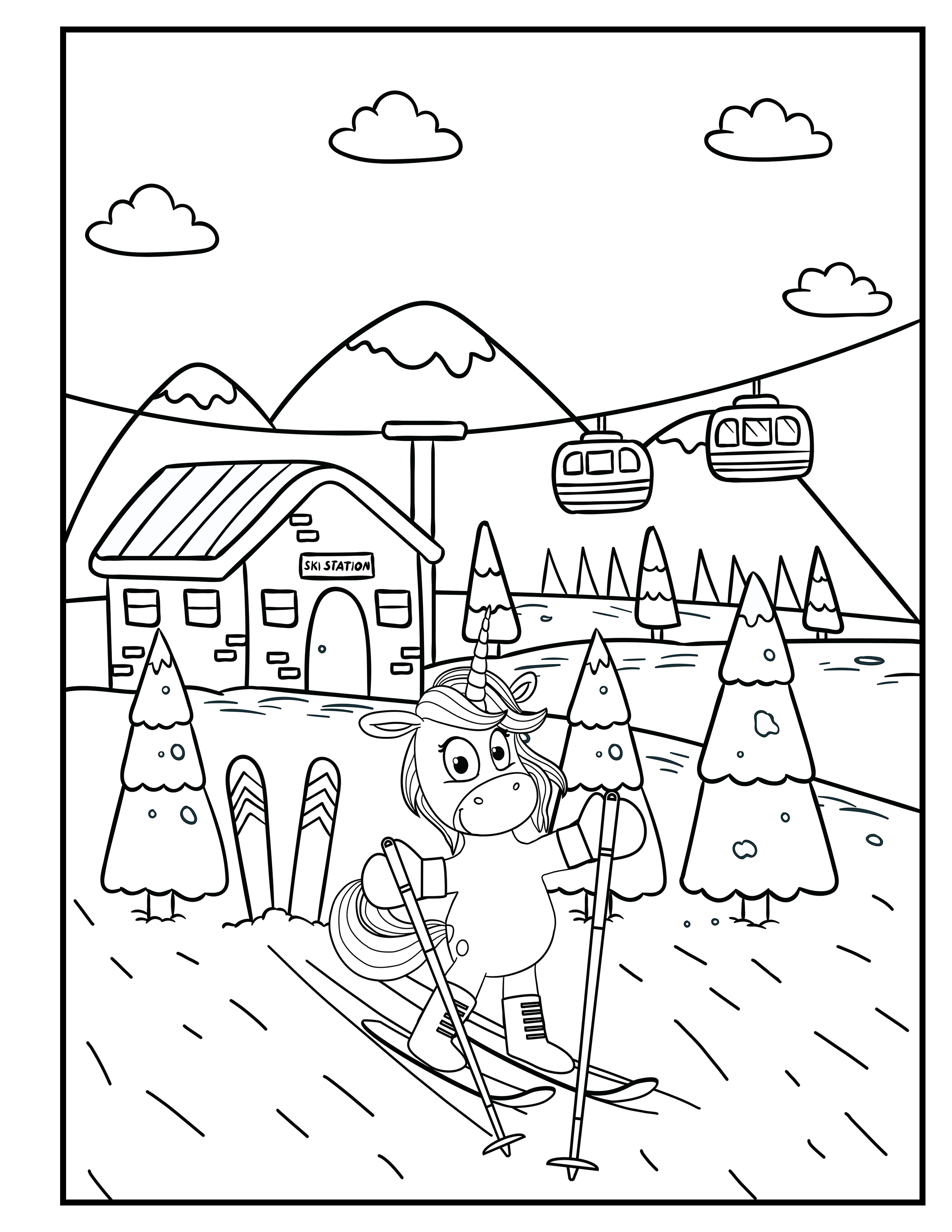 Winter Unicorn Coloring Pages