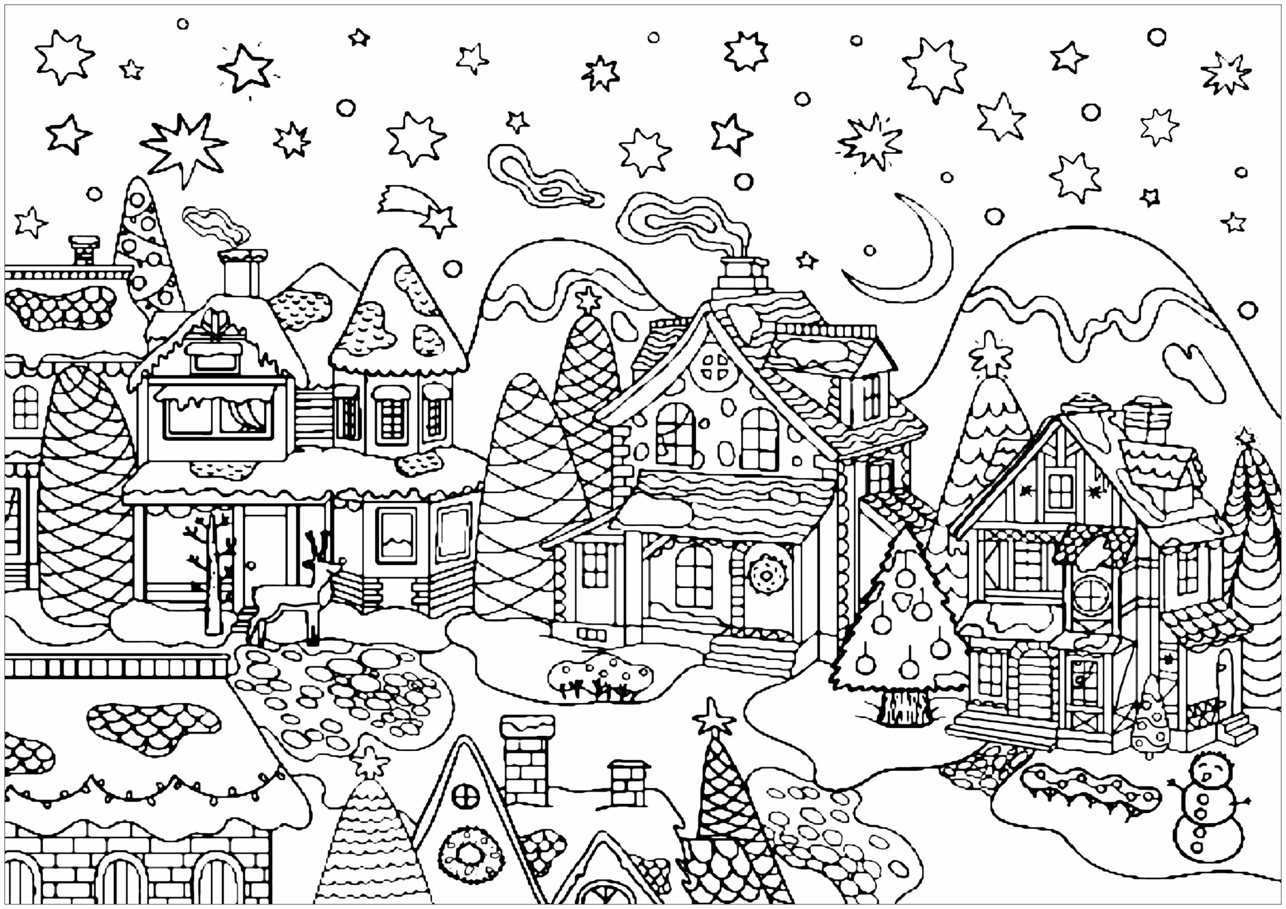 Winter Village Coloring Pages