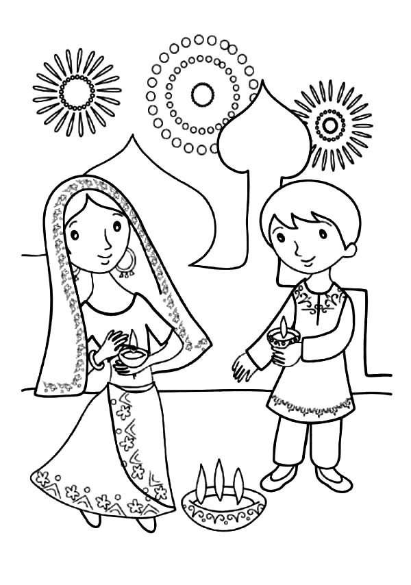 20 Diwali Coloring Pages For Kids Simple