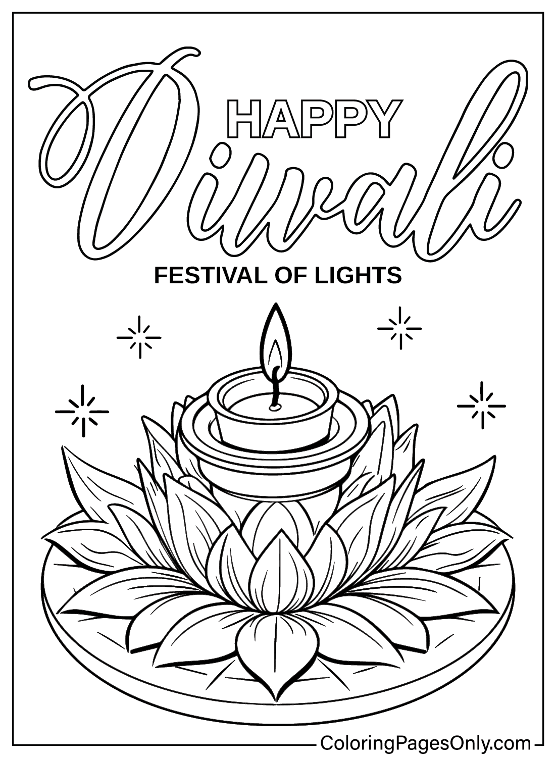 20 Diwali Coloring Pages For Kids Simple