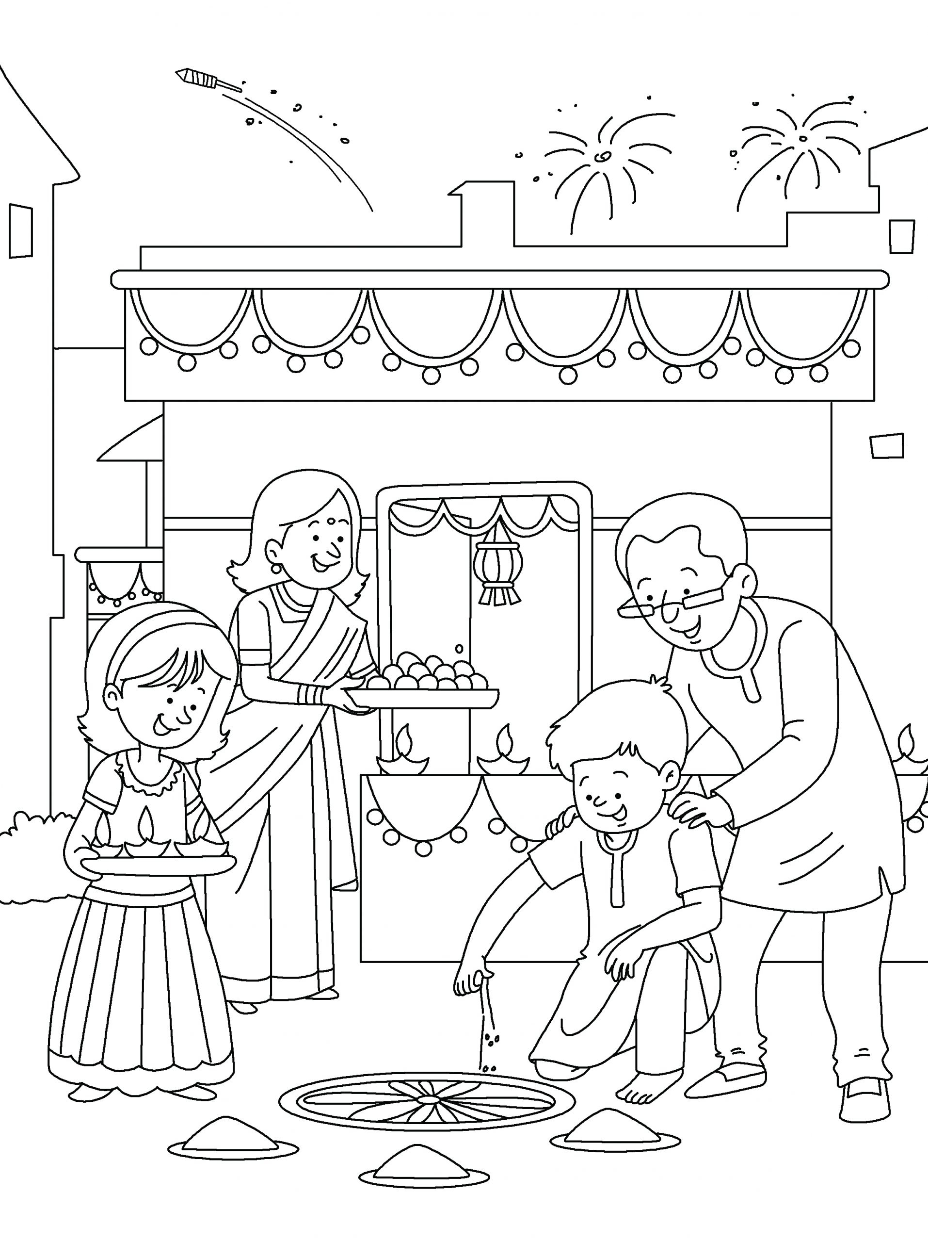 20 Diwali Coloring Pages For Kids Simple